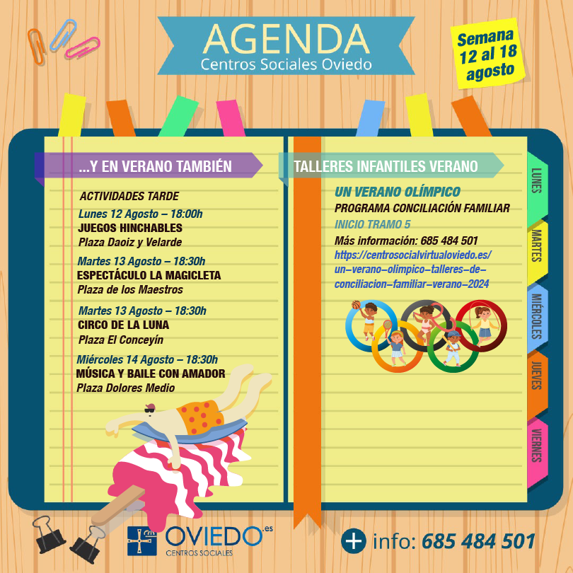 Agenda centros sociales 12 a 18 de agosto 2024