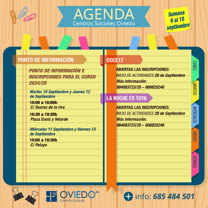 Agenda centros sociales 9 a 15 de septiembre 2024